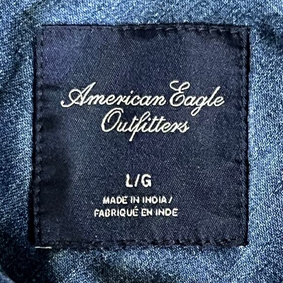 American Eagle Ombre Blue Denim Shirt Western Pearl Snap Faded Mens Large - Picture 7 of 9